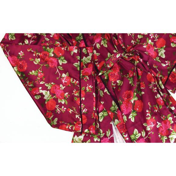 NEW 8 OAK LANE floral satin robe in burgundy - Picture 3 of 3